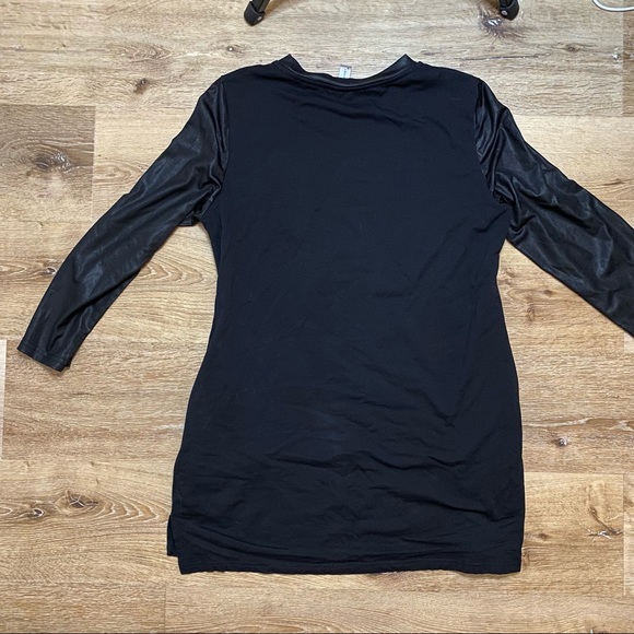 Miss Nikky Cat Artwork Tunic, Long Shirt, Mini Dress. Faux Leather 3/4 Sleeves - Picture 11 of 16